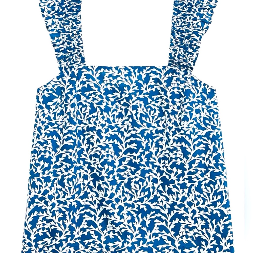 J.Crew Smocked Ruffle Shoulder Blue Tank Top Blouse M